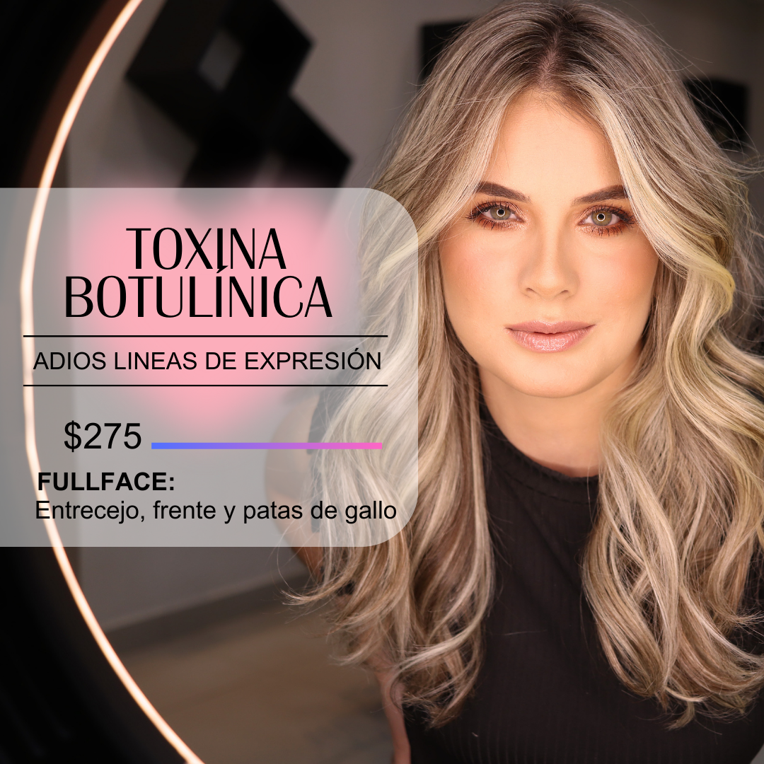 Mujer con cabello rubio y maquillaje impecable posando con un fondo moderno.